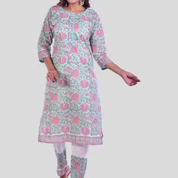 Mishpra Women Floral Printed Regular Pure Cotton Kurta with Trousers image 3