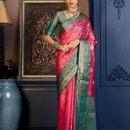 Sangria Woven Design With Zari Saree With Unstitched Blouse-image-2