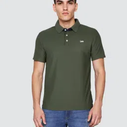 Lee Men's Green Polo Neck Regular Fit T-Shirt-picture-13