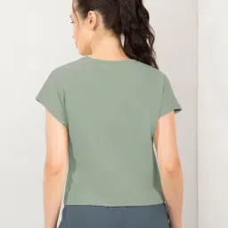 Amante Green Relaxed Fit Solid Crop T-Shirt image 2