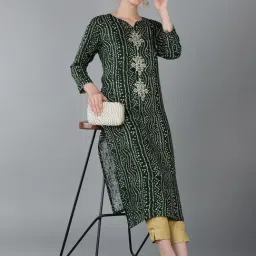 Vaamsi Green Printed Straight Kurta image 4