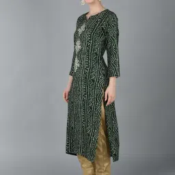 Vaamsi Green Printed Straight Kurta image 3