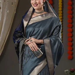 Saree Mall Blue Cotton Woven Saree With Unstitched Blouse image 4