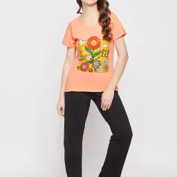 Clovia Peach Printed T-Shirt image 4