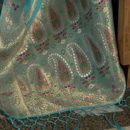 Saree Mall Blue Woven Saree With Unstitched Blouse image 4