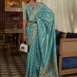 Saree Mall Blue Woven Saree With Unstitched Blouse image 1