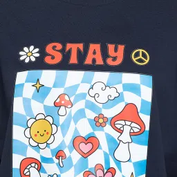 Clovia Blue Printed Oversized T-Shirt image 5