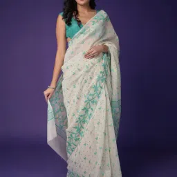 Zari Jaipur Green Cotton Woven Design Saare with Unstitched Blouse image 2