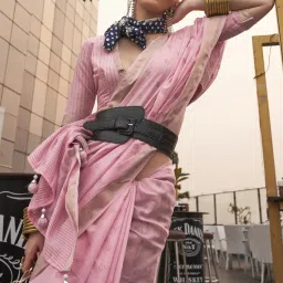 Saree Mall Pink Silk Woven Saree With Unstitched Blouse image 2