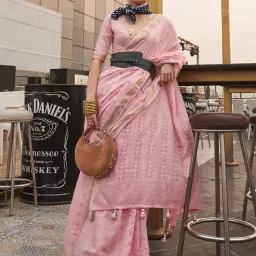 Saree Mall Pink Silk Woven Saree With Unstitched Blouse image 1