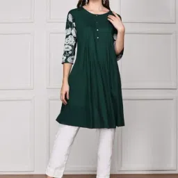 Ishin Deep Green Rayon Printed Kurti-picture-11