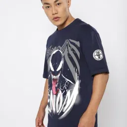 Bewakoof Blue Cotton Relaxed fit Graphic T-Shirt-image-2