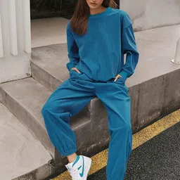 Mast & Harbour Round neck Sweatshirt With Trousers Co-Ords Set image 3