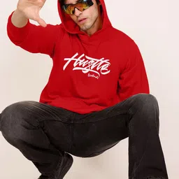 Leotude Men Typography Printed Hooded Long Sleeves Regular Sweatshirt image 3