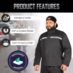 Allextreme Polyester Febric Black & Grey Riding Jacket Raincoat Set Black & Grey for Men's Size XXL for Men's, EX-RJ-BG-2XL image 2