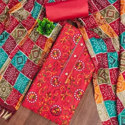 Rangtulika Ethnics Floral Embroidered Thread Work Cotton Unstitched Dress Material-image-41