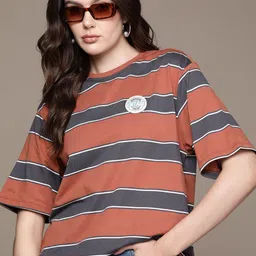 The Roadster Lifestyle Co. Striped Pure Cotton Oversized T-shirt-picture-41