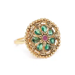 Estele Gold-Plated Floral Crystal-Studded Finger Ring-picture-41