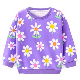 Babyhug Cotton Knit  Full Sleeves Sweatshirt with Floral Print - Purple-picture-36