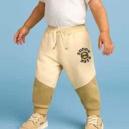 Babyoye 100% Cotton Terry Knit Full Length Lounge Pant With Text Print & Cut & Sew Design- Cream-image-87