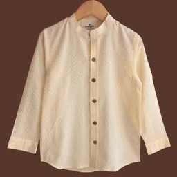 Peekaaboo Kids Pure Cotton Full Sleeves Kantha Embroidered Shirt - Yellow-picture-10