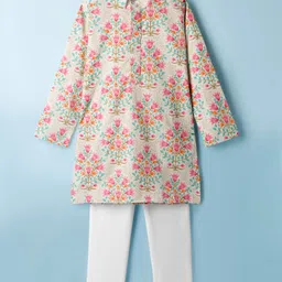 Hugsntugs Cotton Woven Full Sleeves Floral Printed Kurta Pyjama Set - Off White-picture-18