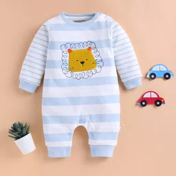 Wonderchild Full Sleeves Cat Patch Detailed Rugby Striped Romper - White-picture-26