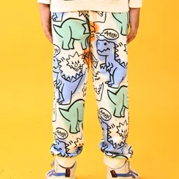 Anthrilo Fleece Dinosaur Wow Printed Joggers - White image 3