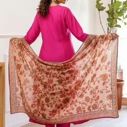 KALINI Women Floral Embroidered Regular Thread Work Pure Cotton Kurta with Trousers & With Dupatta image 4