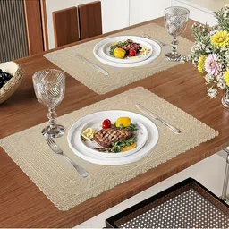 Kuber Industries Gold-Toned 12 Pieces Textured Anti-Slip Table Placemats image 5