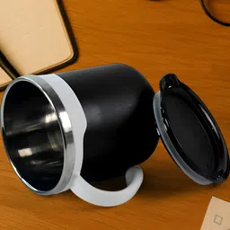 DeoDap Set of 2 Black & White Stainless Steel Mugs With Lids image 4