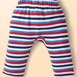 Babyhug Cotton Knit Full Length Diaper Leggings with Ship Print & Stripes Pack of 3 - Red Light Blue & White image 4
