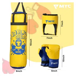 MYC Club Boxing Set | 1 Punching Bag, 1 Head Guard, 2 Boxing Gloves | Boxing Training Punching Bag & Gloves for Boys & Girls | for 4 to 10 Years Kids (YELLOW) image 5