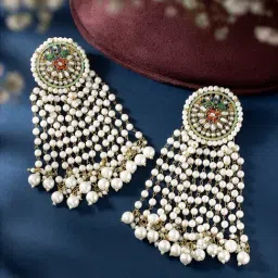 Peora Traditional White Gold-Plated Kundan & Beads Dangler Earring-picture-36