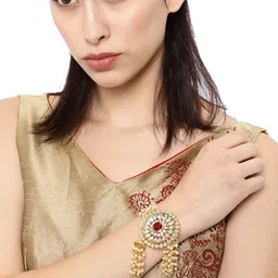 Zaveri Pearls Set of 2 Gold-Plated Kundan Studded Wraparound Bracelet-picture-22