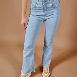 DOLCE CRUDO Light Blue Denim Regular Fit High Rise Jeans-picture-33