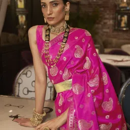 Saree Mall Pink Silk Woven Saree With Unstitched Blouse image 2