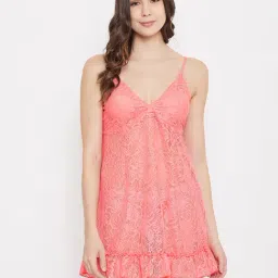 Clovia Peach Lace Babydoll With Thongs-image-72
