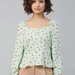 Marie Claire Light Green Floral Print Peplum Top-picture-31