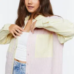 Forever 21 Pink & Yellow Cotton Striped Shirt-picture-27