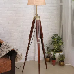 Homesake Beige & Brown Wood Tripod Floor Lamp - Set of 1-image-38