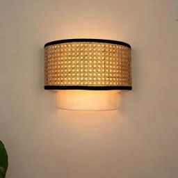 FOS LIGHTING Contemporary Beige Cane Half Drum Shade Wall lamp-picture-14