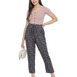 Oxolloxo Navy Floral Print Pants image 4