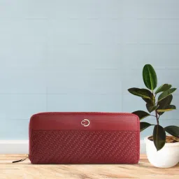 Caprese Emma Bordeaux Faux Leather Textured Zip Around Wallet-picture-14