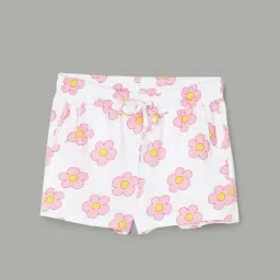 Fame Forever by Lifestyle Kids White & Pink Cotton Floral Print Shorts-picture-22