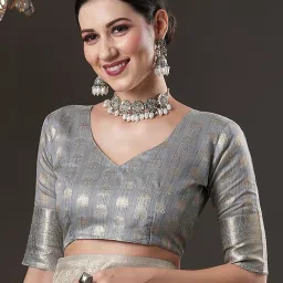 Saree Mall Grey Woven Saree With Unstitched Blouse image 5