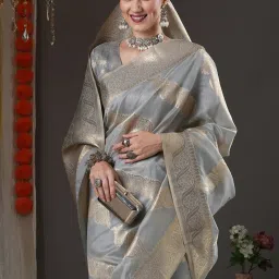 Saree Mall Grey Woven Saree With Unstitched Blouse image 4