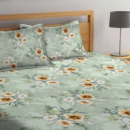 BOMBAY DYEING Olive Green & Orange Floral Printed 120 TC Bedsheet Set 2.74 m x 2.74 m image 5