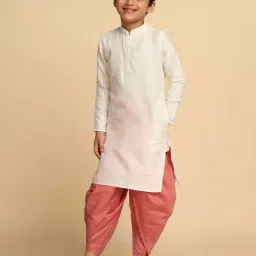 KISAH Kids White Self Pattern Full Sleeves Kurta image 4
