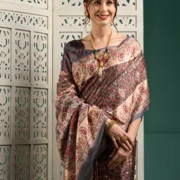 Saree Mall Grey Silk Printed Saree With Unstitched Blouse image 3